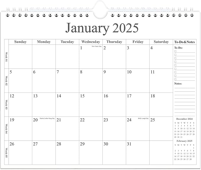 Calendar 2025 - Wall Calendar 2025-2026 from January 2025 - June 2026, 18 Months Calendar with Premium Paper, Twin-Wire Binding & Hanging Hook, 12" x 14.5", Black