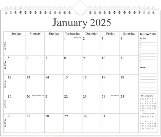 Calendar 2025 - Wall Calendar 2025-2026 from January 2025 - June 2026, 18 Months Calendar with Premium Paper, Twin-Wire Binding & Hanging Hook, 12" x 14.5", Black