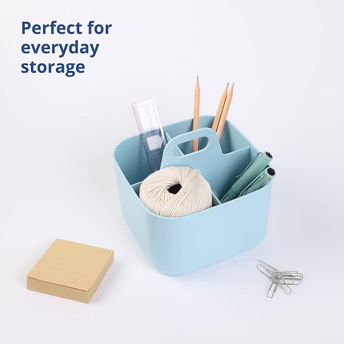BLUE GINKGO Stackable Organizer Caddy – Korean-Made Portable Tote for Bathroom, Office, Crafts, or School Supplies (Square, Blue)
