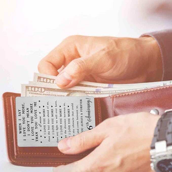 CPLJW 6 Year Anniversary Card Gifts for Her Him - 6th Sixth 6 yr Romantic Wedding Anniversary Wallet Card Gifts for Women Men