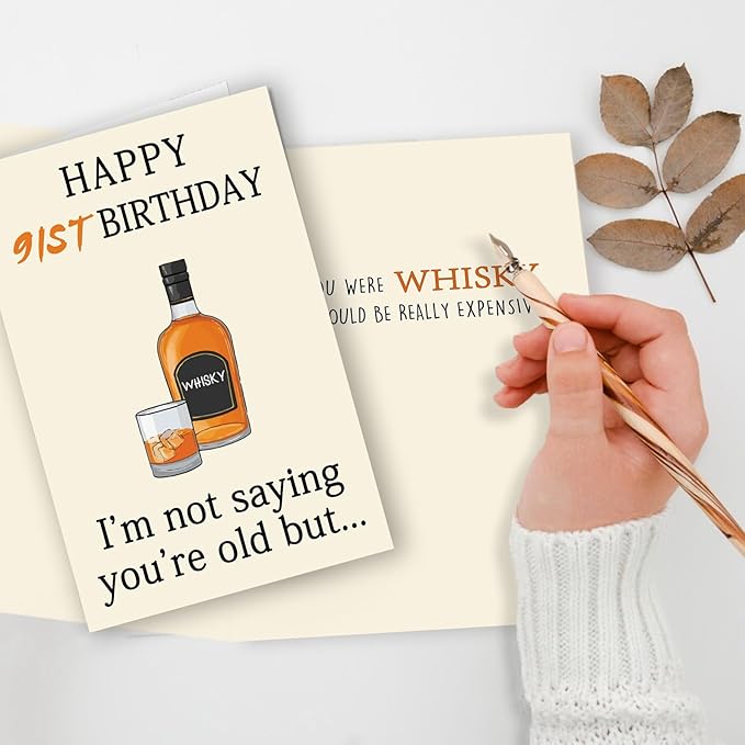 Funny 91st Birthday Card, Best 91st Birthday Gifts for Women Men, Happy 91st Birthday Decorations for Dad Mom Grandpa Grandma, Whiskey 91 Year Old Bday Decor Card