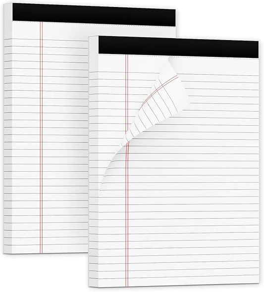 Thick Legal Pads 8.5 x 11 Wide Ruled Note Pads White Notepad 80 Sheets per Pads, Perforated Paper Study Back Writing Pads 8-1/2" x 11-3/4" Lined Paper for Home, Office, School, Pack of 2