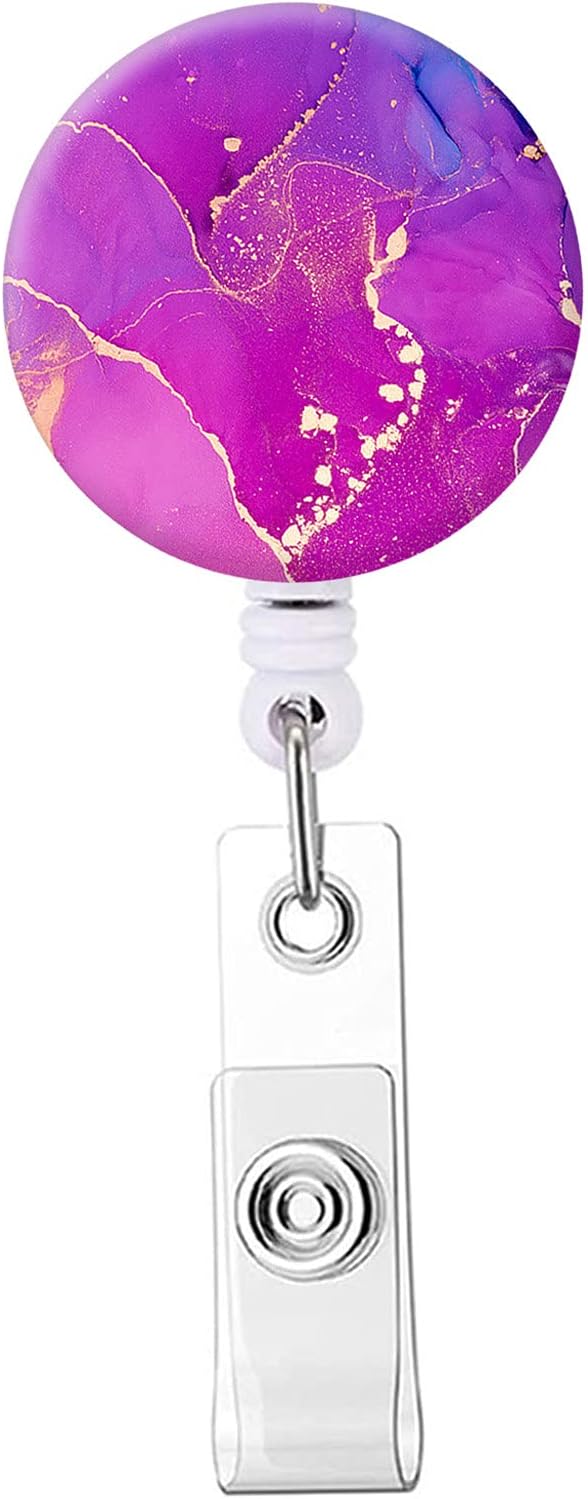 Retractable Badge Reel Clip, Badge Holder with Alligator Clip, Cute Badge Clip on ID Name Card Holders for Nurse Doctor and Office (5Pack Marble)