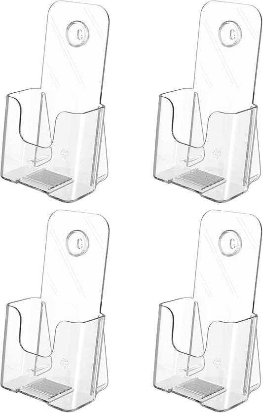 MaxGear Acrylic Brochure Holder, Premium Brochure Holder Stand 4 inches Wide Plastic Pamphlet Holder Wall Mount Clear Countertop Organizer Literature Holders Flyer Holder Plastic Display Stand(4Pack)