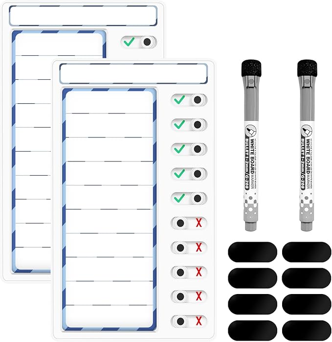 2 Pcs Chore Chart for Kids: Dry Erase My Chores Slider Chart, Magnetic Visual Schedule for Fridge, Kids Daily Checklist - ADHD Tools: to Do List and Routine Chart for Multiple Kids