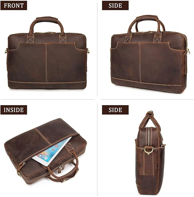 Augus Leather Laptop Briefcase for Men,Waterproof Travel Messenger Duffle Bags 15.6 Inch Laptop Bag