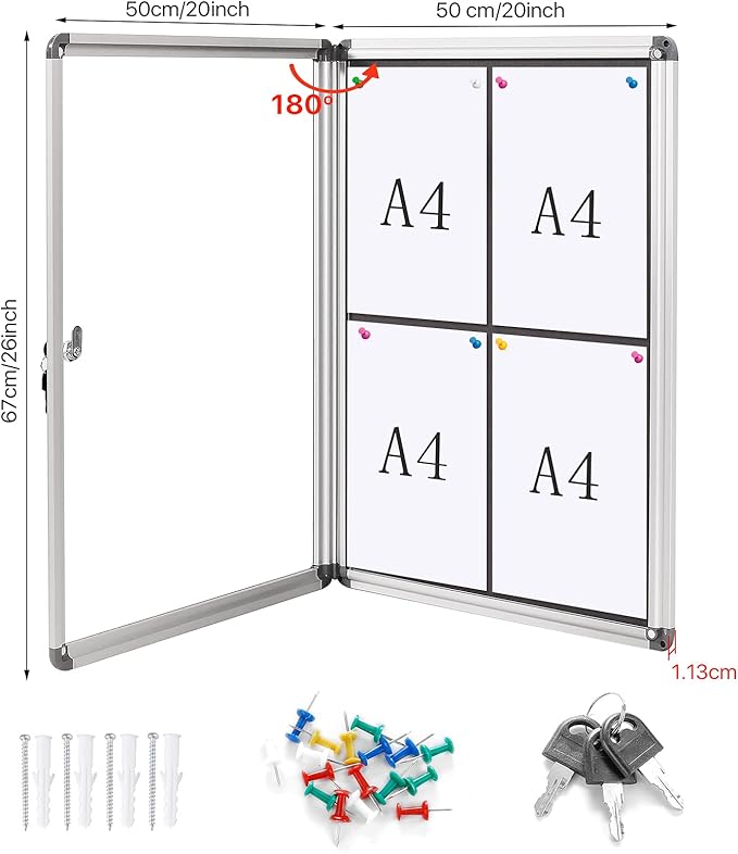 SWANCROWN Fabric Bulletin Board Enclosed Wall-Mounted Display Case for Office Classroom Home,26x20inch(4xA4)