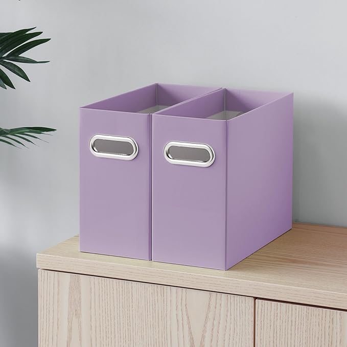 Oterri File Organizer, Small Storage Box, Cardboard File Folder Organizer, Collapsible File Box, Hanging File Organizer for Letter Size, Portable File Box, Only Box (Taro Purple,4 Packs)