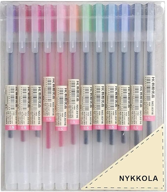 Japanese Style Gel Ink Pen 0.5mm Colorful Fine Ballpoint Maker Pen for Office School Stationery Supply,Pack of 12, Assorted Colors