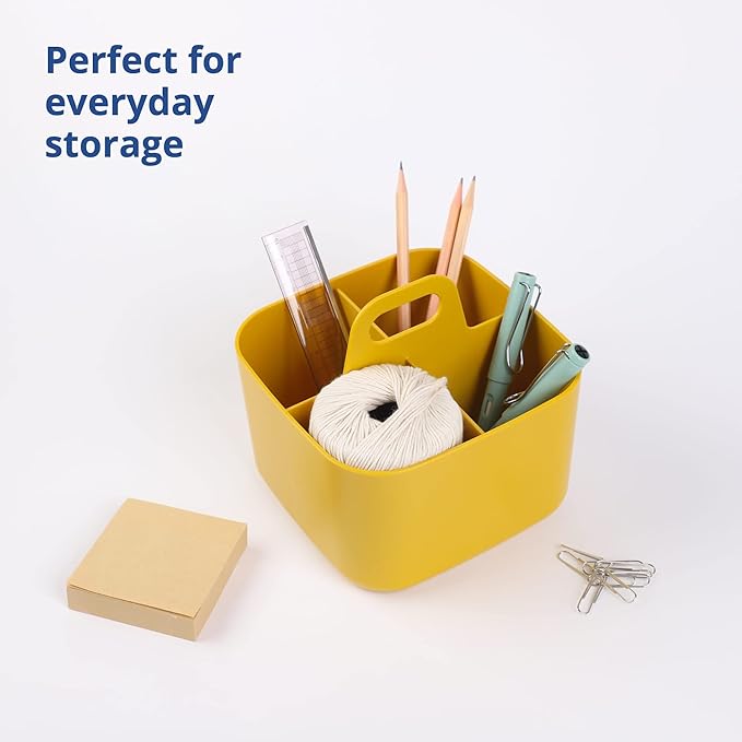 BLUE GINKGO Stackable Organizer Caddy – Korean-Made Portable Tote for Bathroom, Office, Crafts, or School Supplies (Square, Yellow)