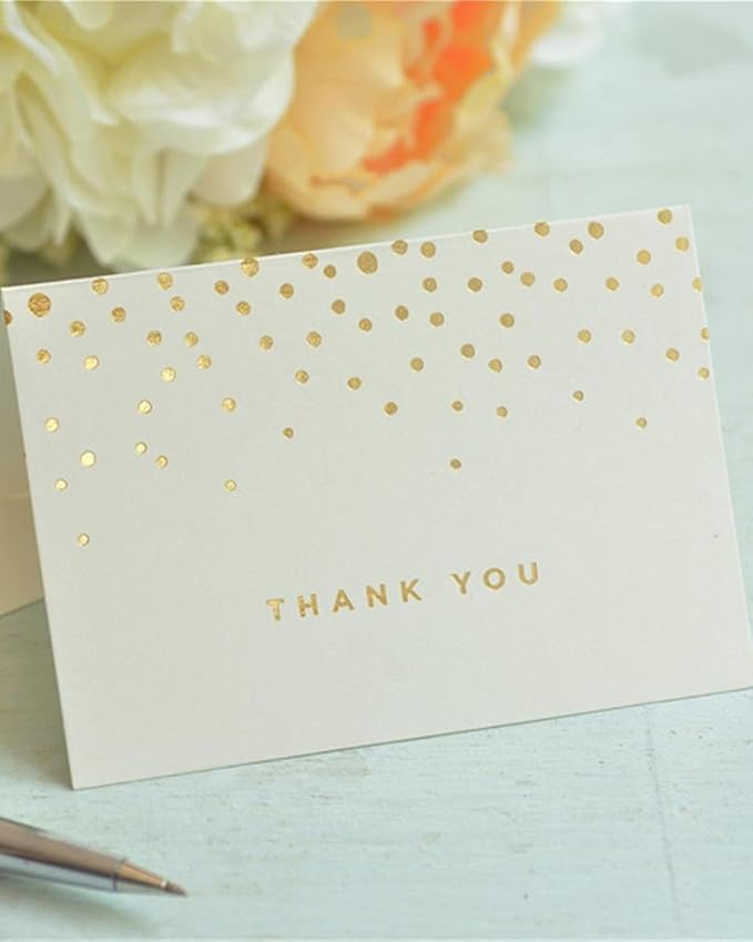 Gartner Studios Gold Foil Dots Thank You Cards, Ivory and Gold Foil Blank Thank You Notes, 3.5” x 5”, Set of 50 Blank Notecards with Envelopes (13745)