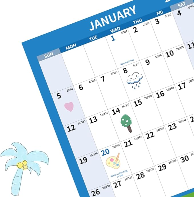 2025 Wall Calendar 34.8" x 22.8" Large Vertical Yearly Wall Hanging Calenda with Julian Date Thick Paper Calendar 12 Month Annual Wall Planner for Wall Office Fridge(Coloured)