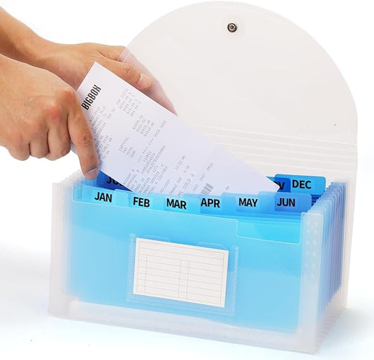 H4D Check Size 13 Pocket Expanding File Folder, Accordion File Organizer Wallet Case for Coupon Receipt Storage, 10 x 5.5 inches, Blue