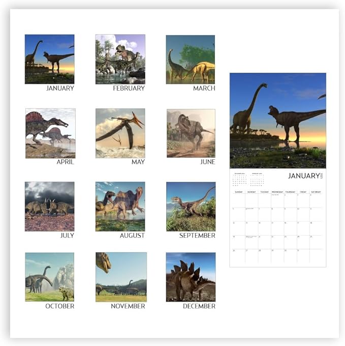 2025 Dinosaur Large Wall Calendar with Sticker Pack | Large 12" x 24" (Open) Wall Calendar 2025 | Gift for Dinosaur Lovers | Boys Wall Calendar