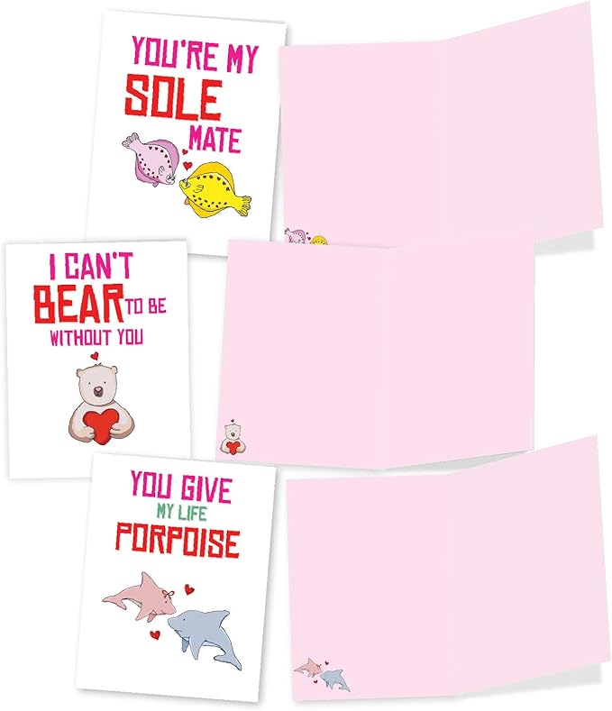 The Best Card Company - 10 Funny Assorted Blank Humor Notecards Box Set 4 x 5.12 Inch w/Envelopes Play on Words for Men, Women (10 Designs, 1 Each) - Loving Puns Gone Wild M5660OCB-B1x10