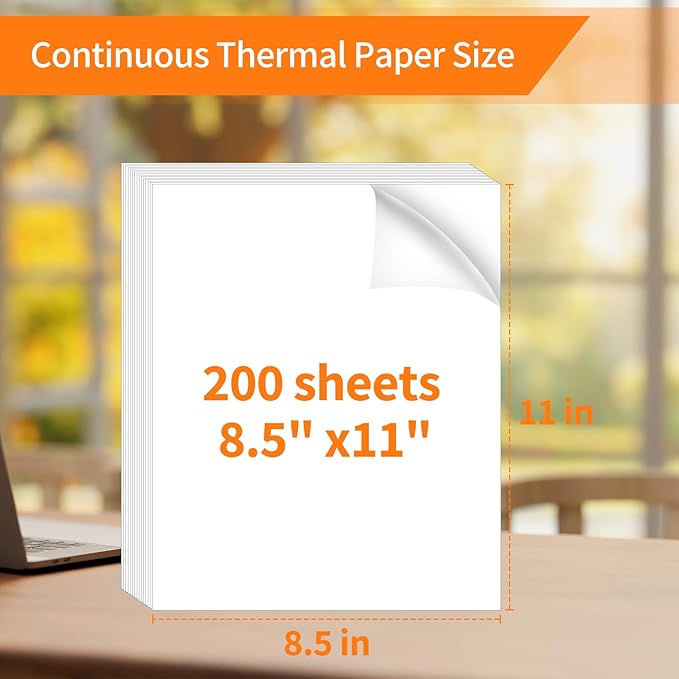 Thermal Printer Paper 8.5” x 11”, US Letter Thermal Papers, Continuous Thermal Printer Paper, Multipurpose Thermal Paper for Portable Thermal Printers,JADENS/Itari M08F Printers,200 Sheet.