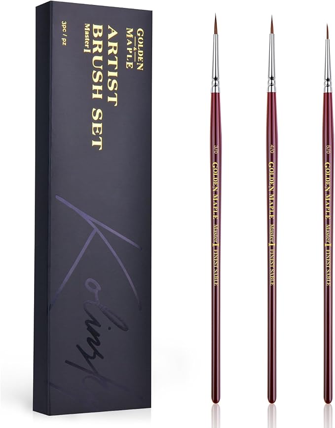 Golden Maple Kolinsky Sable Miniature Paint Brushes - Professional Ultra Fine Micro Detail Brushes for Model Painting, Warhammer 40k, D&D Figurines - Size 3/0 4/0 5/0