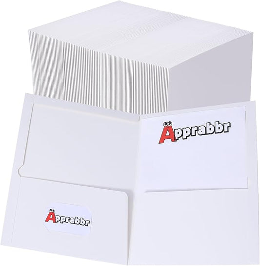 Two-Pocket Folders for Letter Size, Glossy Laminated White Paper Folders,Thick Paper File Folder with Deep Pockets for School Office Business Home (Box of 125)