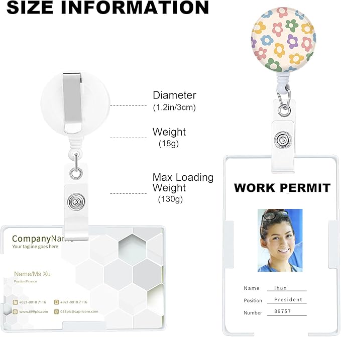 Flower Badge Reels Holder Retractable with ID Clip for Nurse Name Tag Card Nursing for Doctor Teacher Student Employee Office Medical Work 3