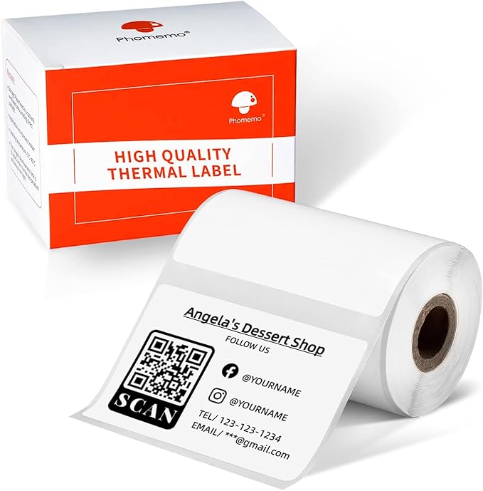 [180 pcs] Phomemo Labels for M220 M221 M250 M260 M200, 2.36'' x 1.57''(60 x 40mm), Original, Square, White, 180 Labels/Roll, Multi-Purpose Self-Adhesive Thermal