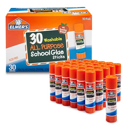 Elmer's All Purpose School Glue Sticks, Washable, 7 Grams, 30 Count