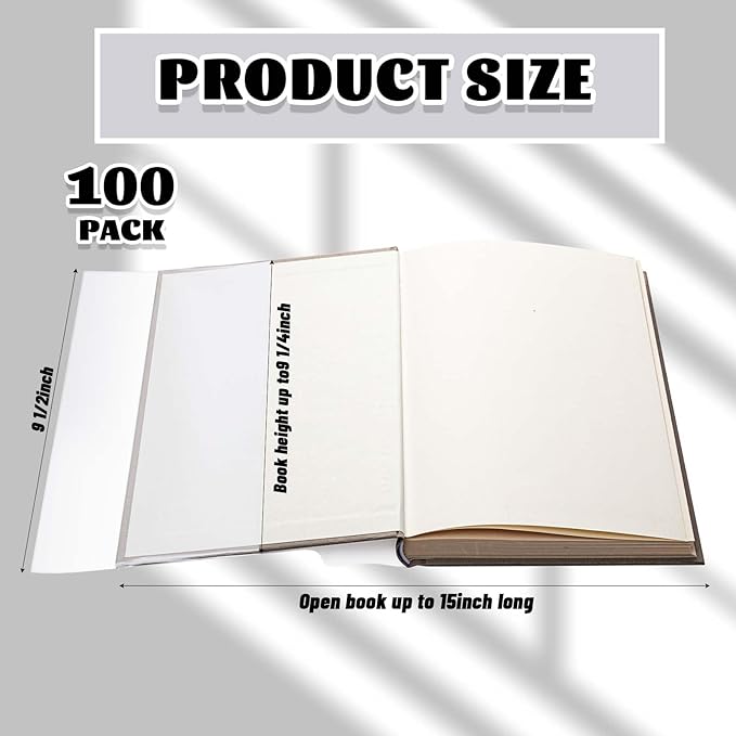 ReliThick 100 Pack Adjustable Clear Book Covers Fits Books with 9.25 x 15 Inches, Plastic Waterproof Sleeve for Textbooks Paperbacks, with Self Adhesive Closure, Against Dust, Wear Book Protector