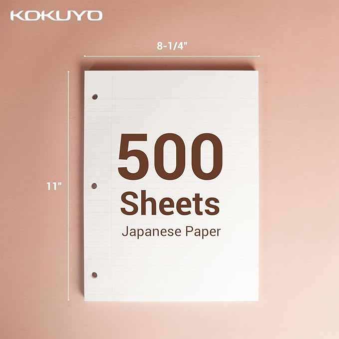 Kokuyo Campus Loose Leaf Paper for 3 Ring Binders, Smooth Writing Lined Paper, 500 Sheets, 11” x 8-1/4”, College Ruled, Bleeding-Resistance, School Suppliers, Made in Japan (WSG-NO-887G1)