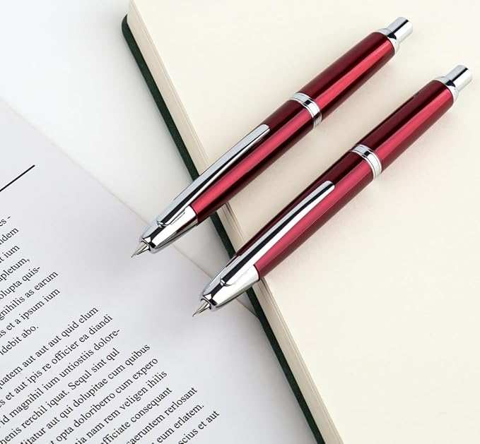 JINHAO 10 Press Fountain Pen, Retractable Metal Pen with Ink Converter (F Nib 0.5mm, Red)