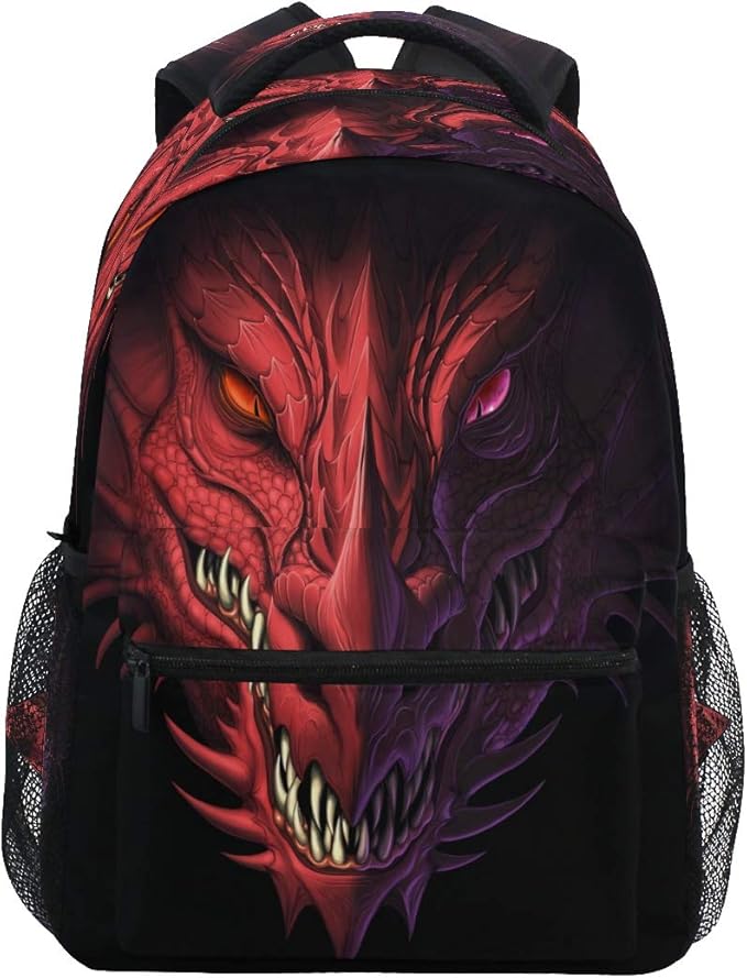 Blueangle Angry Red Dragon Head Print Travel Backpack for School Water Resistant Bookbag