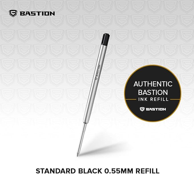 BASTION® Premium Pen Refill, Deeply Pigmented Ink for All Bastion Bolt Action Luxury Pens, Standard Ink Refill with 0.55mm Fine Tip - Black 6 Pieces