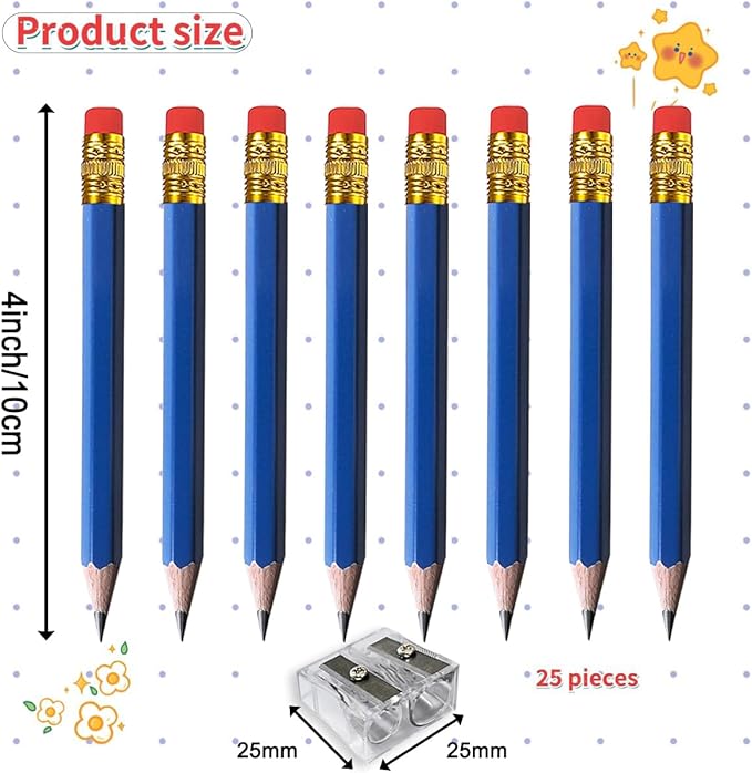 Adhere 25pcs Golf Pencils with Eraser Pre sharpened Hexagon half Wooden Pencils Graphite 2B for Golf Event Scoring,Classroom,Wedding,Company Meetings,Pew, Pocket (Blue)