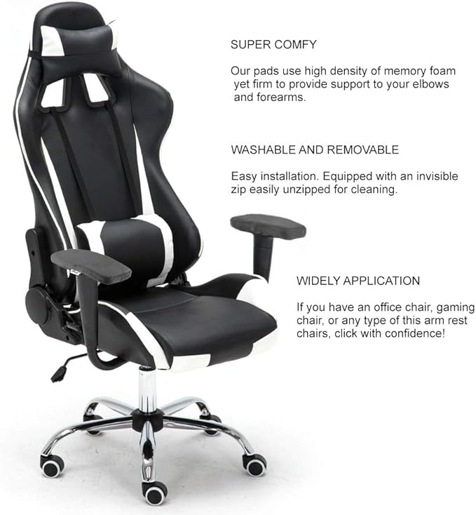 Aloudy Ergonomic Memory Foam Office Chair Armrest Pads, Comfy Gaming Chair Arm Rest Covers for Elbows and Forearms Pressure Relief(Set of 2) (Gray)