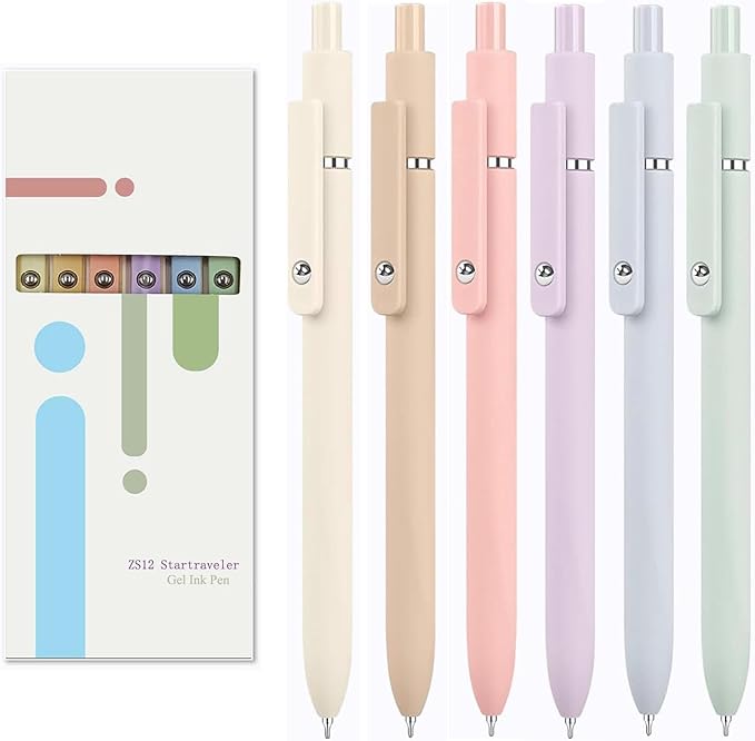 ITAWIXS 6Pcs Cute Gel Pens, 0.5mm Fine Point Smooth Writing Pens, Aesthetic Pens for Journaling Note Taking, Office School Supplies, Gifts for Women