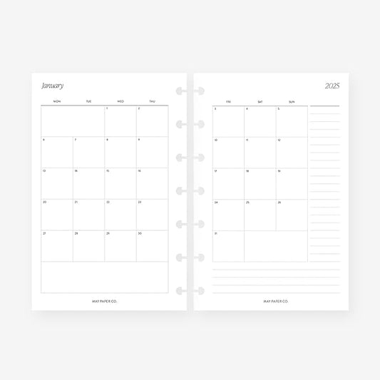 Mini Happy Planner 2025 Month on Two Pages Monthly Planner Insert Agenda Refill for 7-Discs Notebook 4.6 x 7 (Monthly with Notes (Monday start) (Non-separable Months))