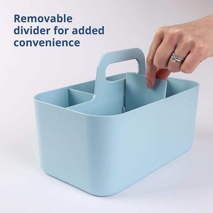 BLUE GINKGO Stackable Organizer Caddy – Korean-Made Portable Tote for Bathroom, Office, Crafts, or School Supplies (Rectangle, Blue)