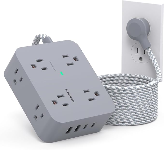 Extension Cord 6 Feet, Surge Protector Power Strip with 2 USB C Ports, 8 Outlets Extender with Flat Plug, Multi Plug Oulet for College Dorm Room Essentials