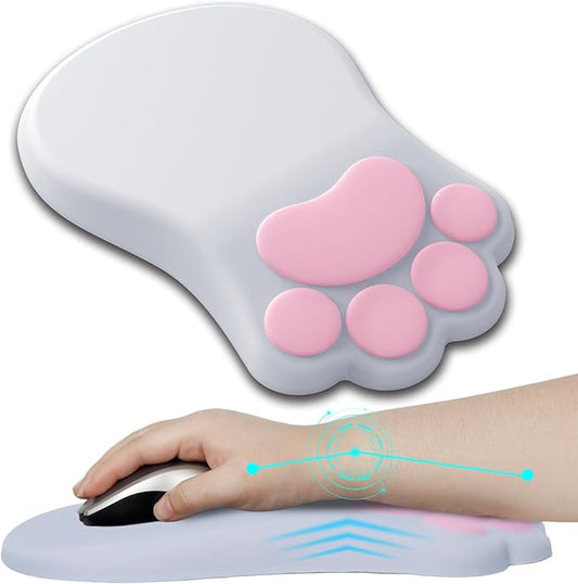 Ergonomic Mouse Pad with Wrist Rest,Cute Cat Paw Mousepad Wrist Support,Comfortable Massage Design Computer Pain Relief Mouse Pad with Non-Slip PU Base for Desk Laptop Gaming Office,Grey