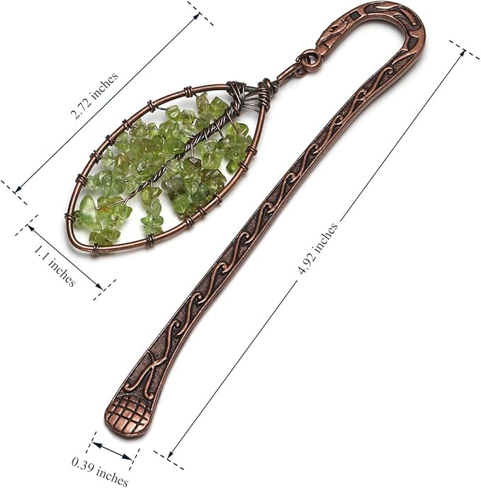 Jovivi 2pcs Antique Copper Metal Bookmark Beading Bookmarks with Handmade 7 Chakra Healing Crystals Tree of Life Tumbled Gemstones & Leaf Bead