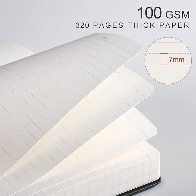 EMSHOI A5 Hardcover Leather Journal - 320 Pages, 100GSM Thick Notebook Lined Journal for Writing Women & Men, College Ruled, Sun Design- Black (5.75" x 8.38")