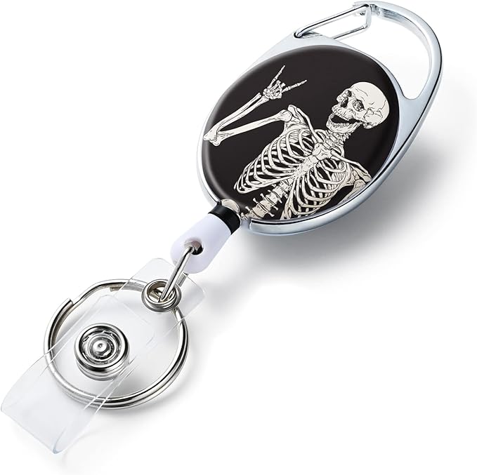 Bone Retractable Badge Reels - Double Sided Color Print Pattern Holders with Keychain, Clip and Key Ring - Durable Nylon Rope