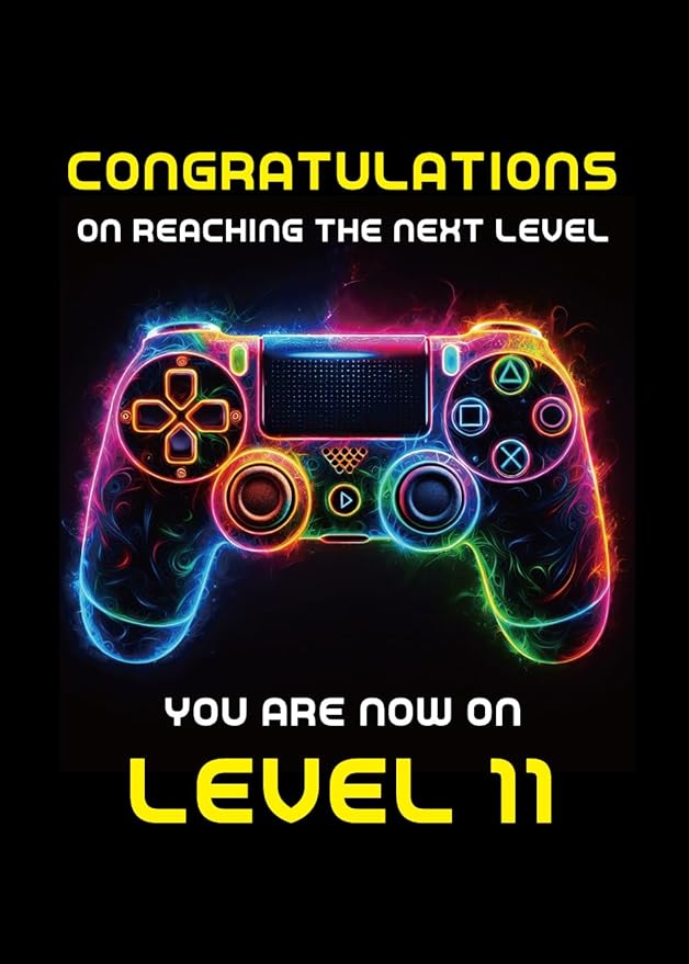 Gooji 5x7 Gamer Birthday Card for Boys and Girls - Level-Up Design for Ages 9, 10, 11, 12 - Perfect Gaming Party Greeting Card (11Y)