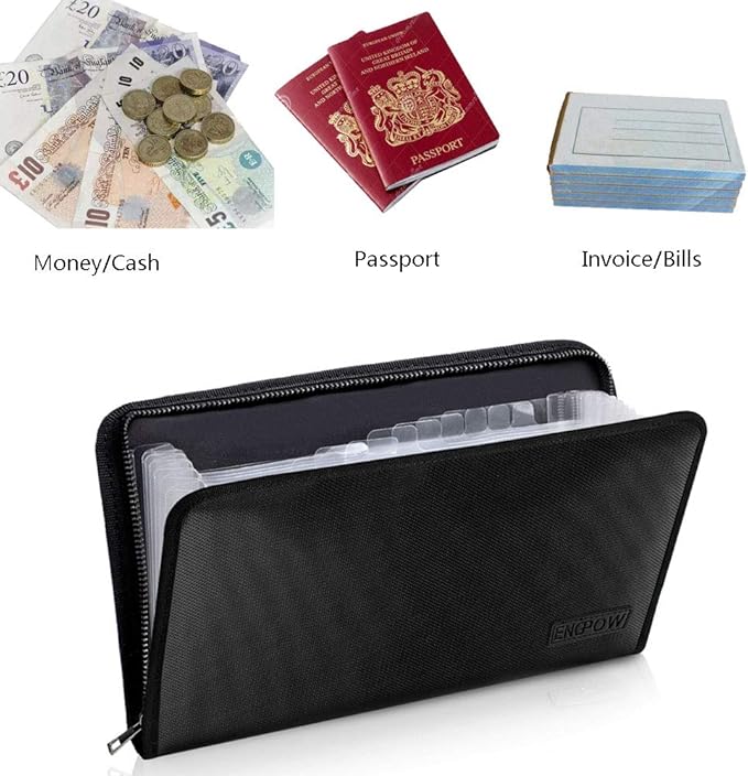 ENGPOW Expanding File Folder (11.4"x6.3") A5 Size Document Organizer Fireproof Money Bag 13 Pockets Zipper Closure Portable Filing Wallet Holder Storage for Check,Bill,Receipts,Tickets