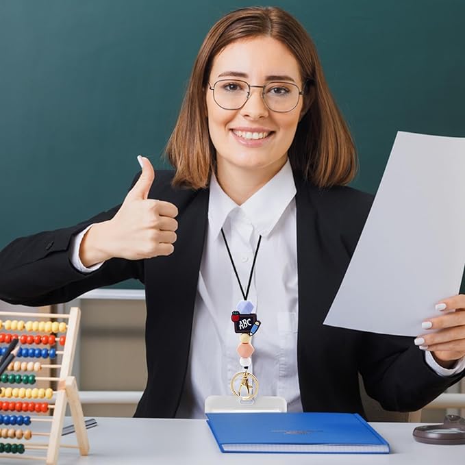 2 PCS Teacher Lanyards for ID Badges and Keys,Cute Silicone Bead Lanyard with Keychain,Teacher Lanyard Breakaway with Christmas Gift Box for Women Nurse Employee Student