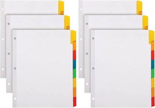 Oxford Write and Erase Binder Dividers, Durable Tabs for 3 Ring Binder, 8 Tab, Write On Tabs, Erasable Dividers, White, Multicolor Tabs, 6 Sets (89991)