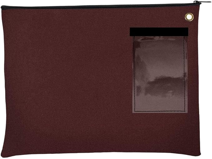 BankSupplies Canvas Interoffice Mailer, 14 oz. - 14W x 11H - Burgundy - Transit Bag - Large Zipper Bag with Grommet - Use with Padlock or Zip Tie for Security - Interoffice Mail Bag