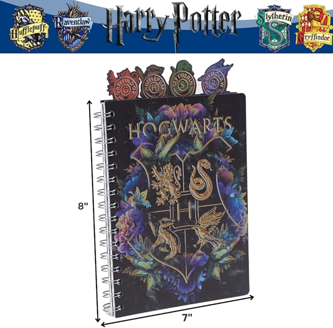 Innovative Designs Harry Potter Hogwarts Tab Journal Notebook, Spiral Bound, 96 Lined Pages, 8 x 7 inches, Black