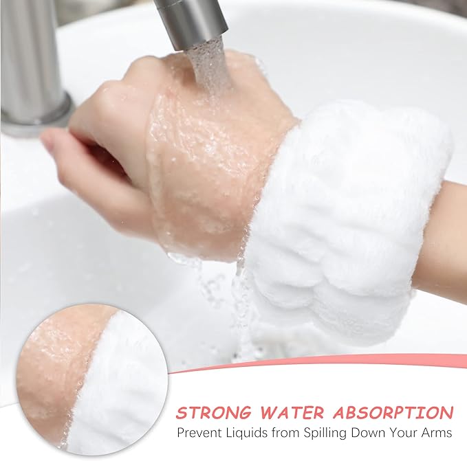 Chuangdi 4 Pairs Wrist Bands for Washing Face Wrist Spa Microfiber Wash Towel Band Scrunchies Absorbent Wristbands Sweatband for Women Prevent Liquid from Spilling