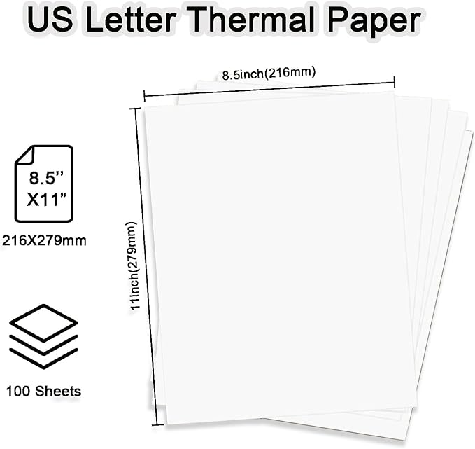 200 Sheets US Letter Size Thermal Paper(100 Folded & 100 Single), Thermal Printer Paper 8.5 x 11 Inch, Printer Paper for M08F/A40 Thermal Portable Printer