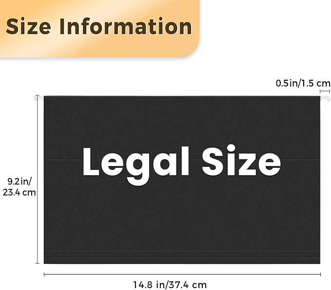 SUNEE Hanging File Folders Legal Size, Black File Folders 25 Pack 1/5-Cut Tabs, Stay Organized for Your Home and Office Bulk File and Documents
