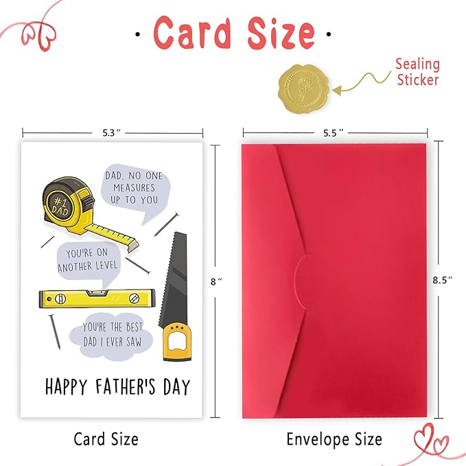 Funny Handyman Father's Day Card for Dad, Unique Fathers Day Card Gift for Men Him, No One Measures up to You